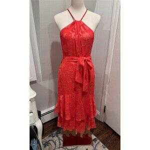 NWT | Lauren Ralph Lauren | Floral Jacquard Halter Cocktail Dress | Red | Size 4